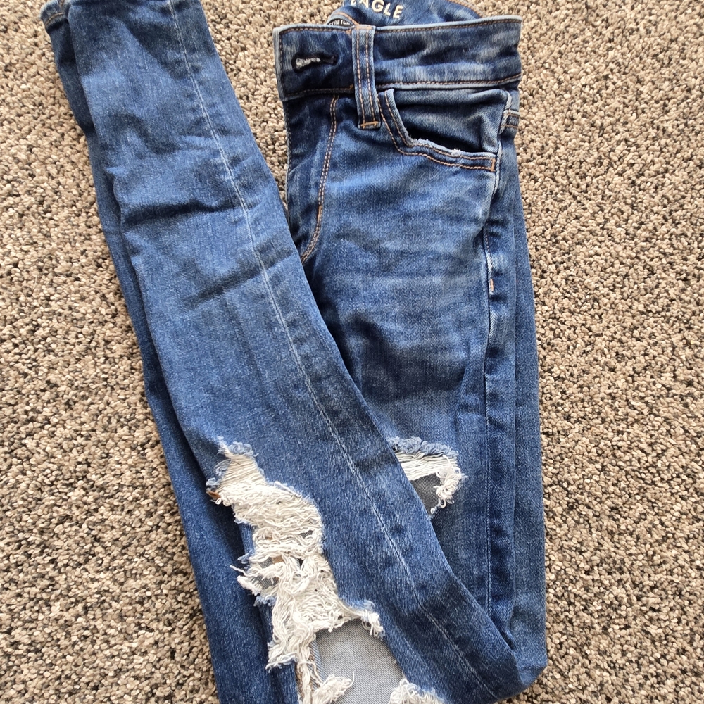American Eagle Outfitters Dark Blue Ripped Skinny Jeans